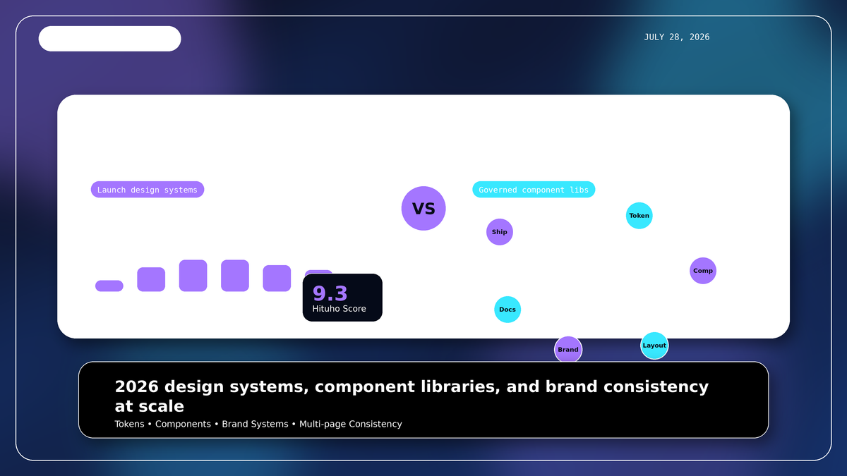 Framer AI vs Webflow 2026 design systems component libraries and brand consistency comparison cover by Hituho